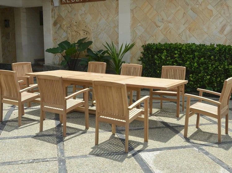 Anderson Teak Bahama Stackable Sahara 9-Pieces Rectangular Dining Set A