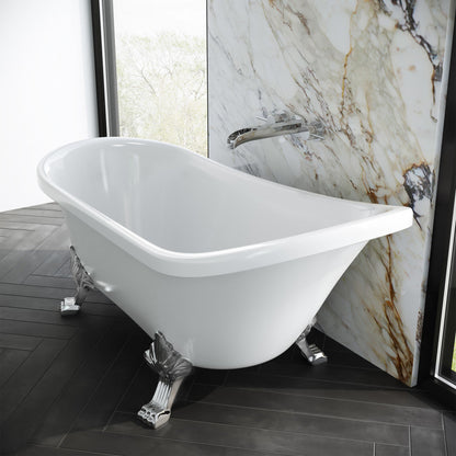 Swiss Madison Cache Single Slipper, Clawfoot Soaking Acrylic Bathtub, Chrome Clawfoot