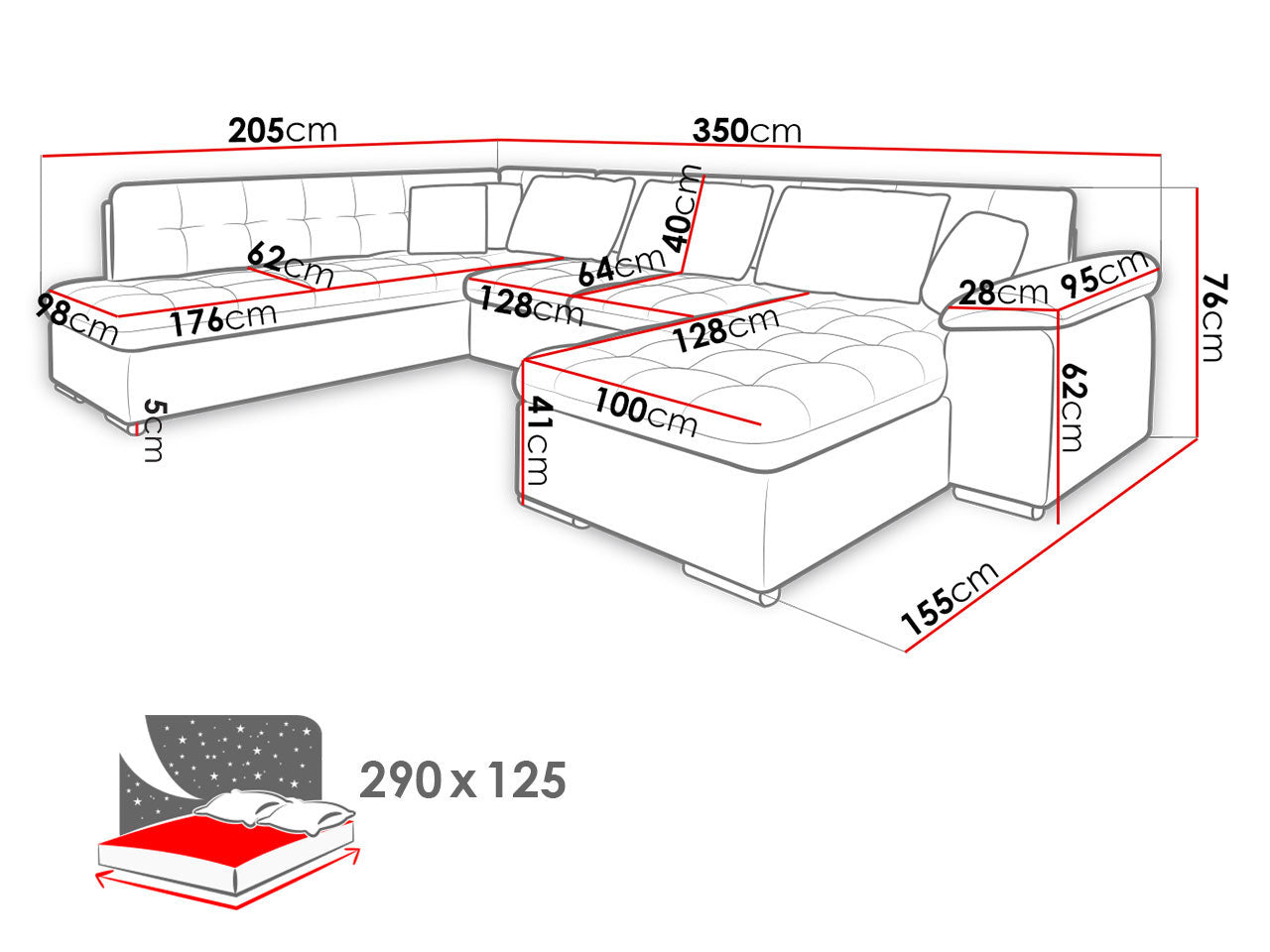 Maxima House LEONARDO Sectional Sleeper Sofa