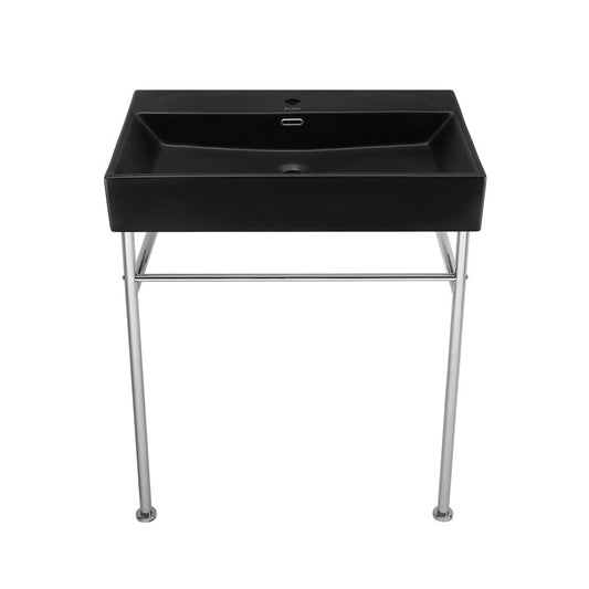 Swiss Madison Claire 30 Ceramic Console Sink Matte Black Basin Chrome Legs