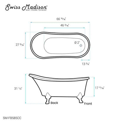 Swiss Madison Cache Single Slipper, Clawfoot Soaking Acrylic Bathtub, Chrome Clawfoot