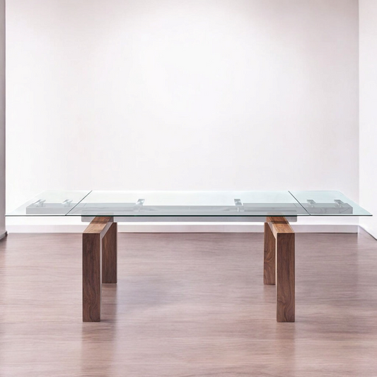 Tabselect Glass Top Extendable Dining Table With Wooden Legs