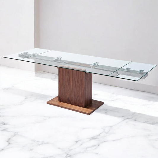 Tabselect Glass Extendable Dining Table With Pedestal Base