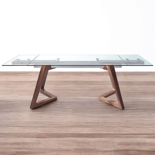 Tabselect Extendable Glass Dining Table With Wooden Legs