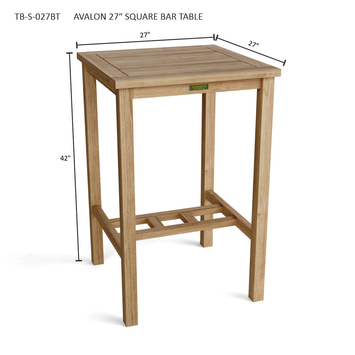 Anderson Teak Avalon 27" Square Bar Table