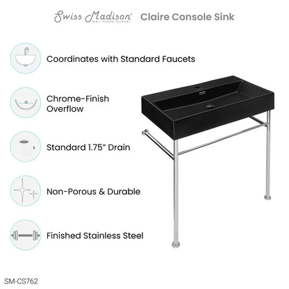Swiss Madison Claire 30 Ceramic Console Sink Matte Black Basin Chrome Legs