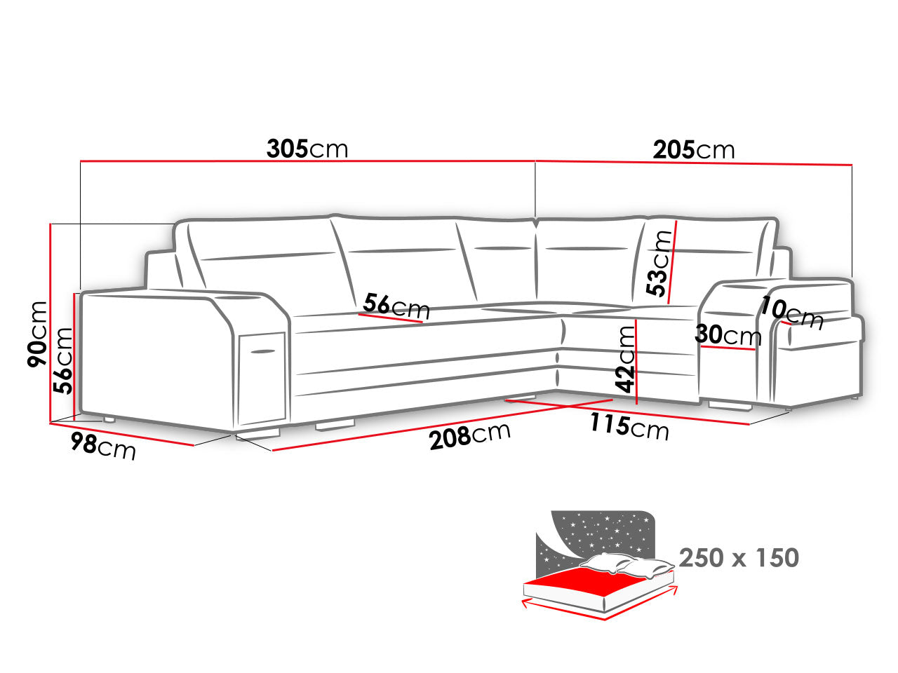 Maxima House Sectional FULL XL Sleeper Sofa MAGNUS S with storage, SALE