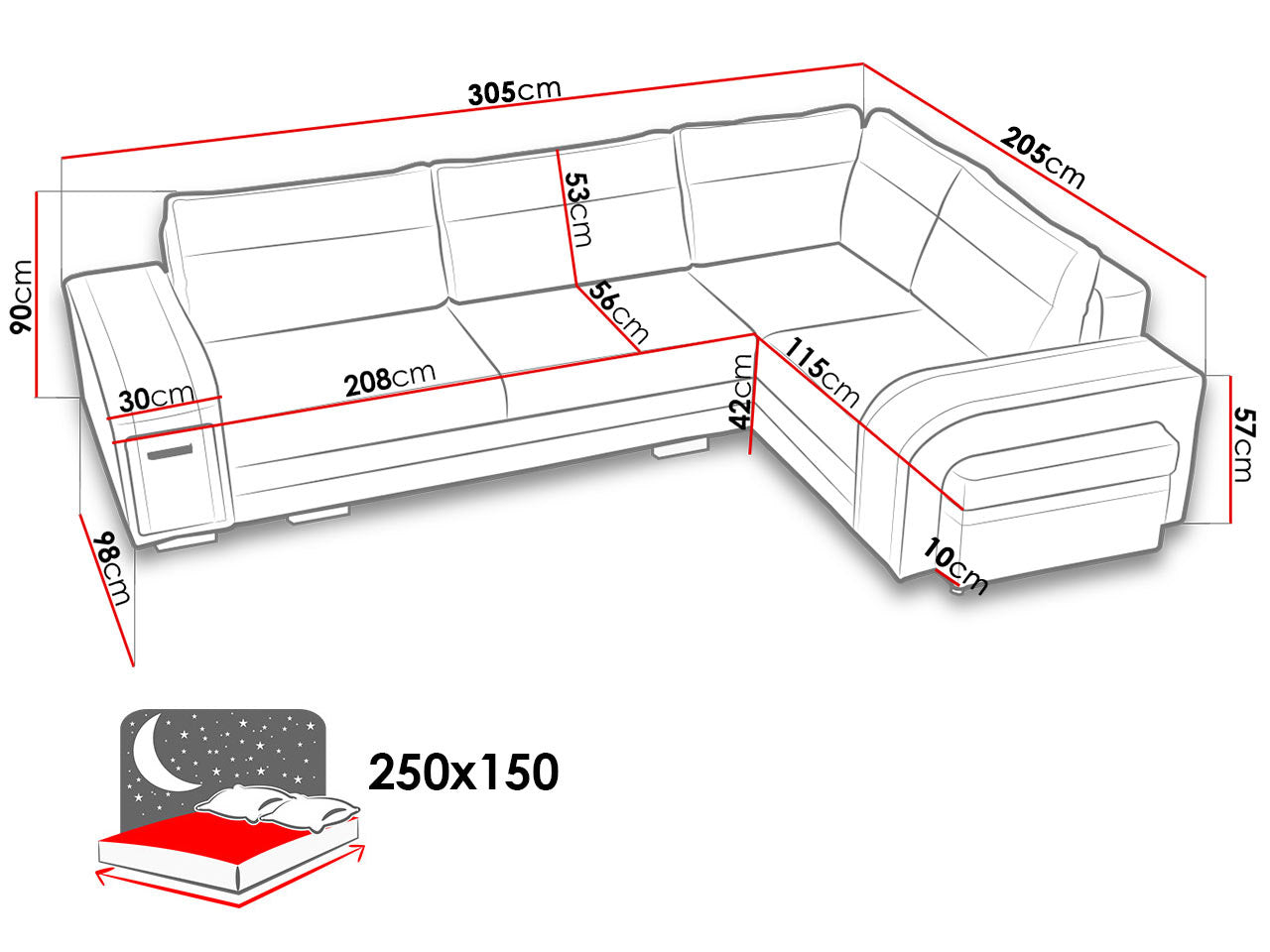 Maxima House Sectional Sleeper Sofa AMBROSE Faux leather with storage, SALE