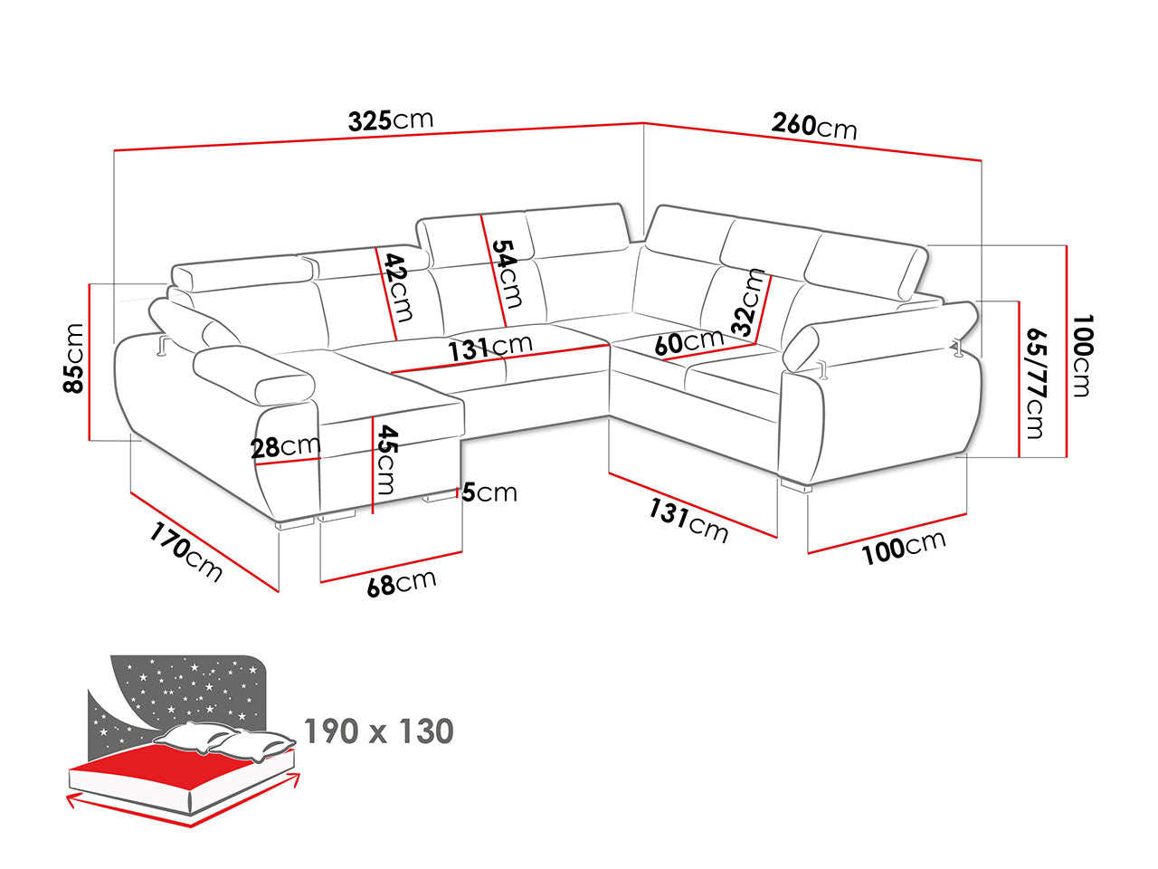 Maxima House DANTE Sectional Sleeper Sofa