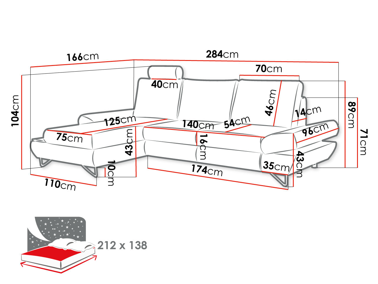 Maxima House Sectional Sleeper Sofa with storage ASTRA