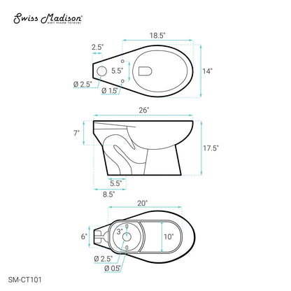 Swiss Madison Sirene Floor-Mounted Comfort Height Commercial Elongated Top Flush Spud Flushometer Toilet Bowl