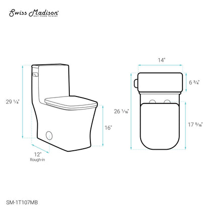 Swiss Madison Concorde One-Piece 12" Rough-in 1.28 GPF Left-Hand Flush Square Toilet in Matte Black