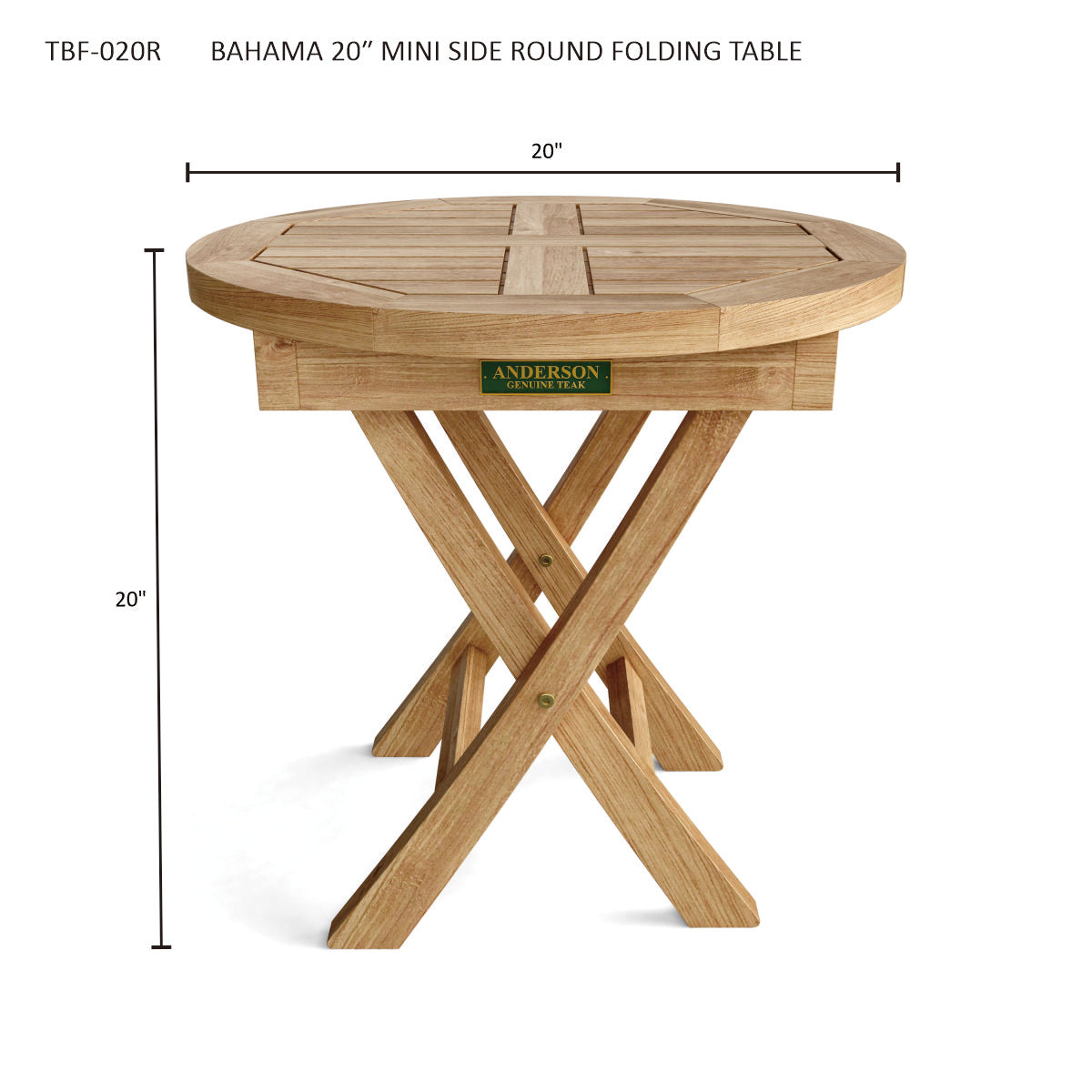 Anderson Teak Bahama 20" Mini Side Round Folding Table