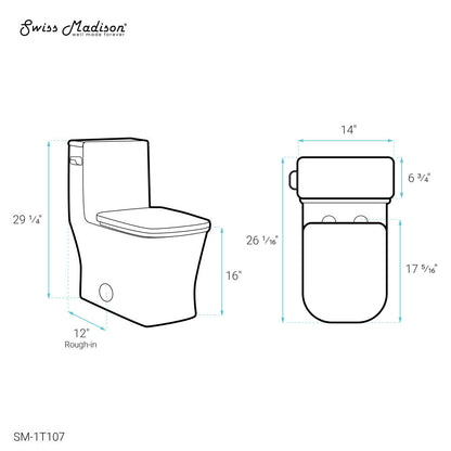 Swiss Madison Concorde One-Piece 12" Rough-in 1.28 GPF Left-Hand Flush Square Toilet in Glossy White