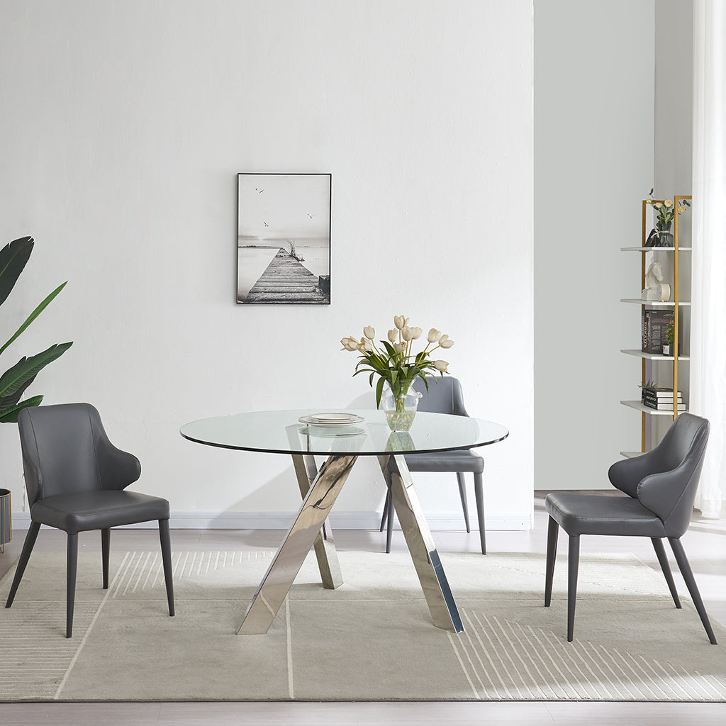 Tower | Round Glass Table, Stainless Steel Legs, Minimalistic Design, 18866