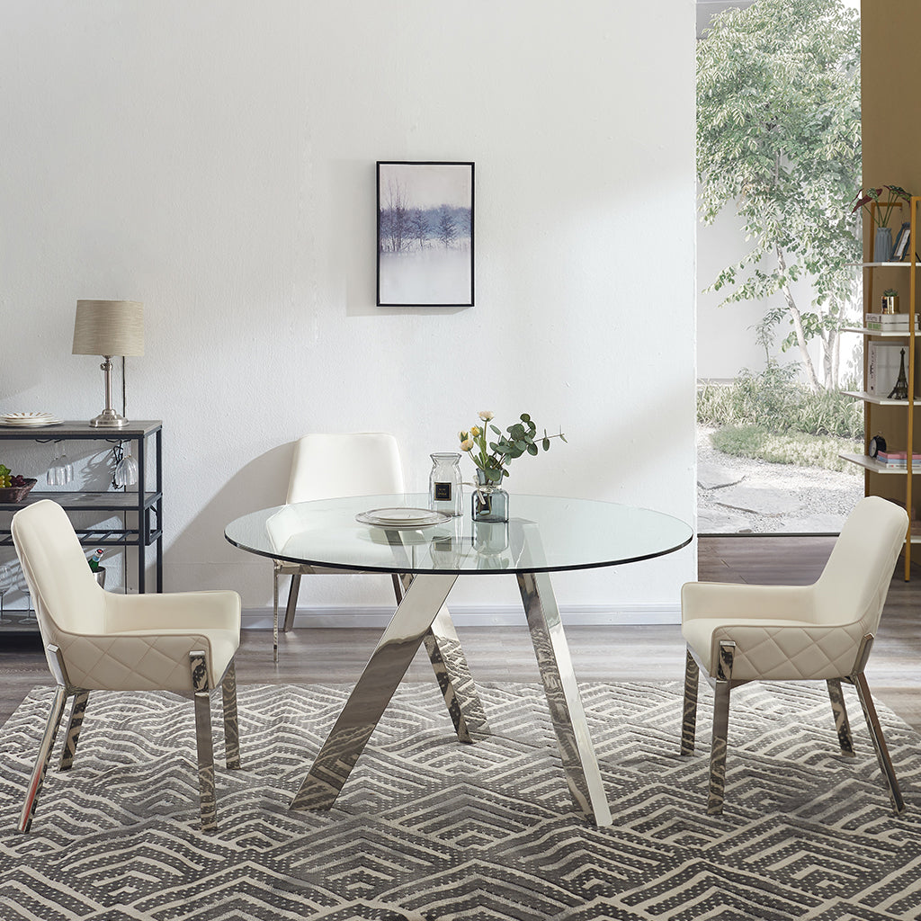 Tower | Round Glass Table, Stainless Steel Legs, Minimalistic Design, 18866