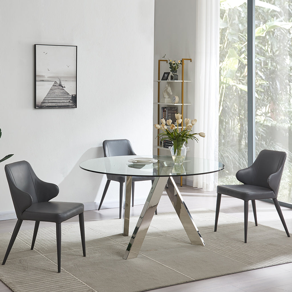 Tower | Round Glass Table, Stainless Steel Legs, Minimalistic Design, 18866