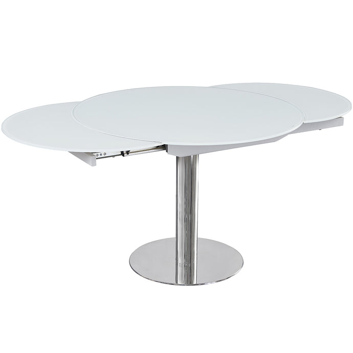 Pub | Round To Oval Extendable Dining Table, Frosted Glass Top, White, 18873