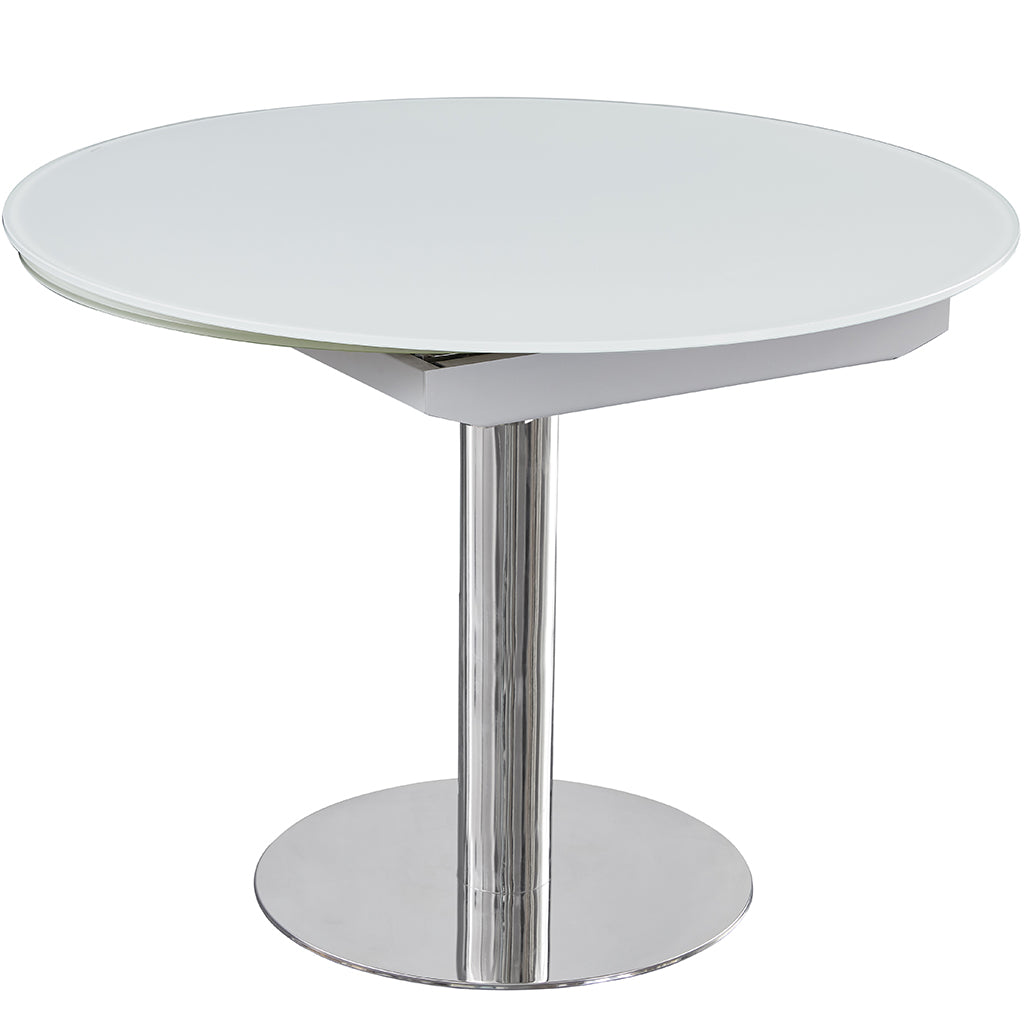 Pub | Round To Oval Extendable Dining Table, Frosted Glass Top, White, 18873