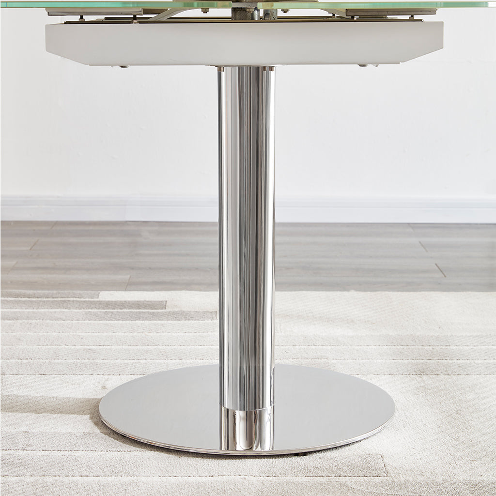 Pub | Round To Oval Extendable Dining Table, Frosted Glass Top, White, 18873