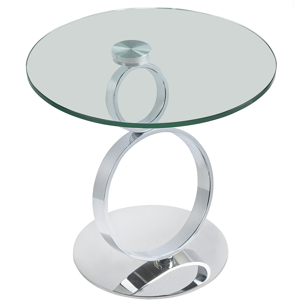 Chicago | 21.6" Round Glass End Table, Stainless Steel Base, 18883-ET