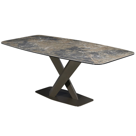 J&M Furniture Elegance Dining Table with luxury ceramic top and modern Moka powder-coated base.