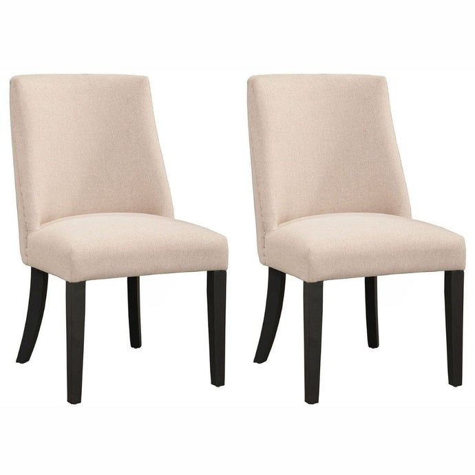 Dining Chair, Set of 2, Cream Color with Black Legs, Upholstered, Solid Rubberwood & Plywood Frame with Polyester Fabric, 1968-02 Brand: Alpine Furniture, Size: 21.5inW x 26inD x 36.5inH, Seat height:  19in/ 48cm, Material: Solid Rubberwood & Plywood Frame with Polyester Fabric, Color: Cream Color, Black Legs