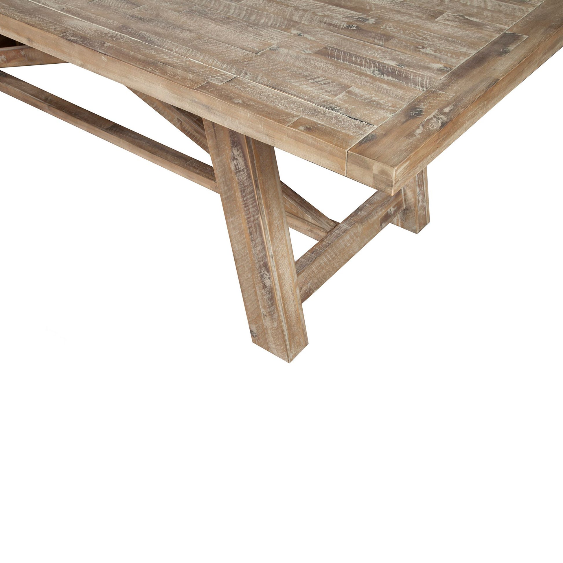 Newberry Acacia Table, Dining 8 Seater Stable Table, Contemporary Diner Table, Rectangular, Acacia Solids, 2068-01; Brand: Alpine Furniture Size: 83inW x  39.5inD x  30inH; Extended: 103inW x  39.5inD x  30inH Weight: 175lb; Shape: Rectangular; Material: Acacia Solids Seating Capacity: Seats 6-8 people; Color: Weathered natural
