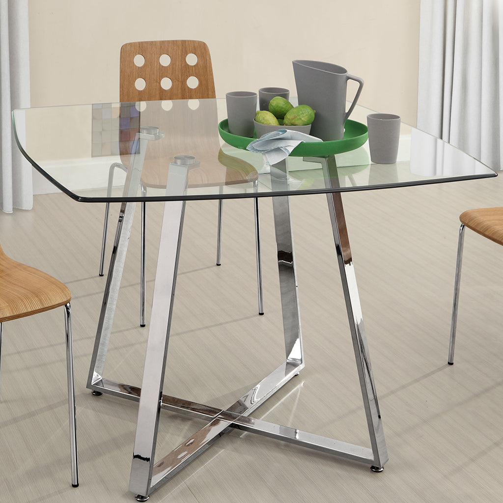 Glass Table With Metal Legs, 4 Seater, Square, 248896