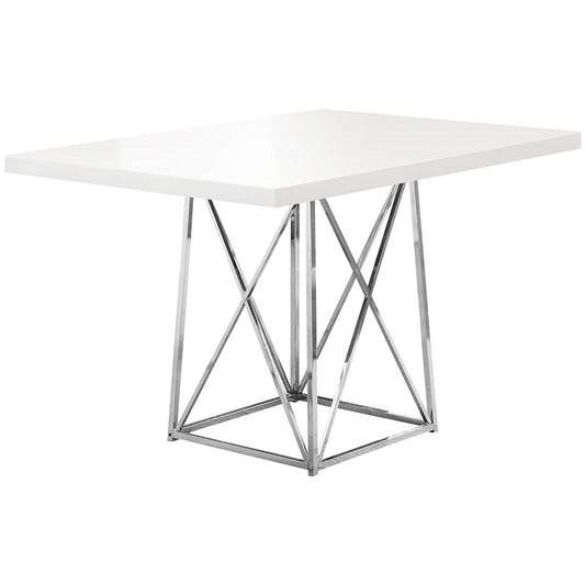 48" x 36" White Dining Table Modern, Particle Board Top, Metal Base, 4 Seater, 332584