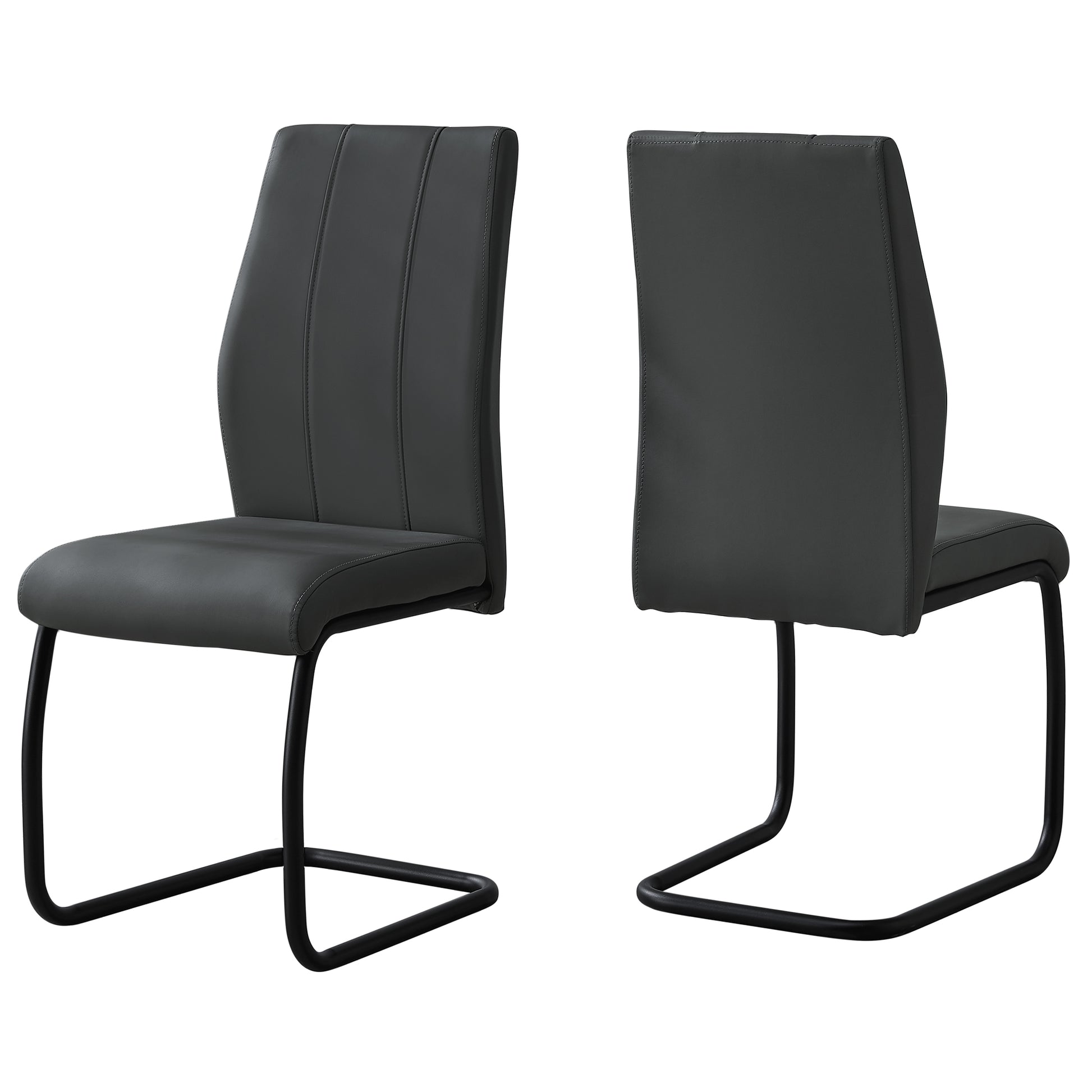 Set of 2 Dining Chairs, Gray Faux Leather, Black Chrome Frame, 332629