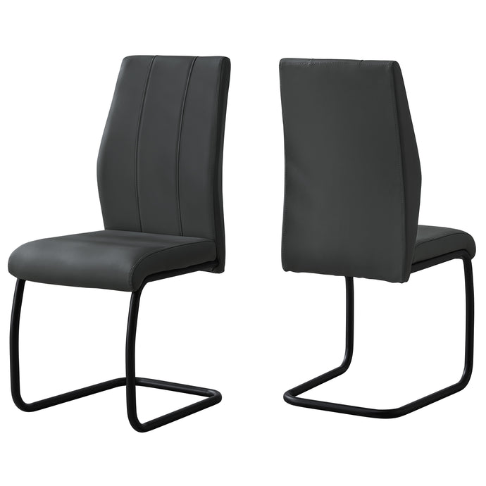 Set of 2 Dining Chairs, Gray Faux Leather, Black Chrome Frame, 332629