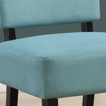 1 Classic Dining Chair, Turquoise Color Padded Seat, Wooden Legs, 333691, Master Category: Indoor Furniture, Dining Chair, Brand: Homeroots, Size: 19.25inW x 14.5inD x 31.5inH, Seat Height: 19in, Weight: 22lb, Material: Fabric & Wood, Color: Turquoise