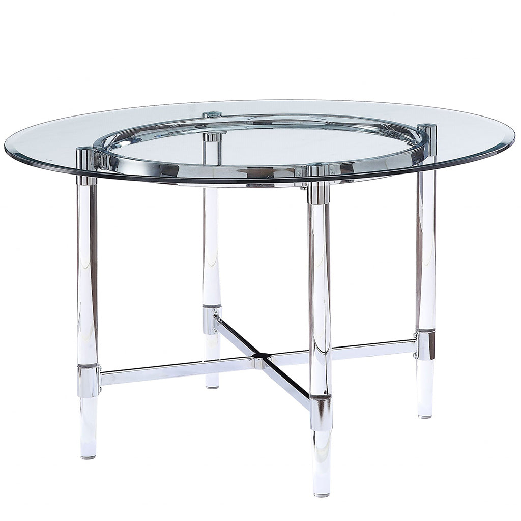 48" Round Glass Dining Table, Transparent Glass & Acrylic, 4 Seater, 347342