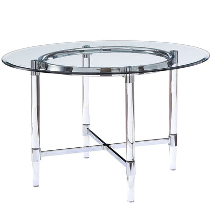 48" Round Glass Dining Table, Transparent Glass & Acrylic, 4 Seater, 347342