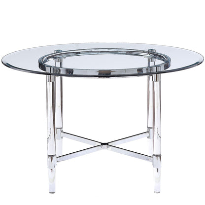 48" Round Glass Dining Table, Transparent Glass & Acrylic, 4 Seater, 347342