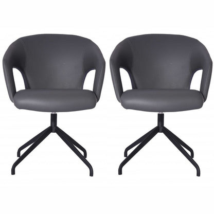 Set of 2 Dining Chairs, Dark Gray Faux Leather, High Grade Aluminum