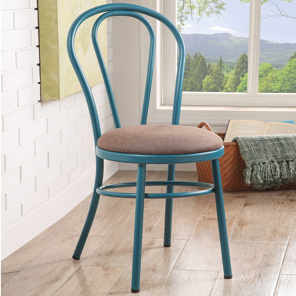 Set of 2 Dining Chairs, Taupe Seat, Aluminum Teal Frame, 374284 Master Category: Indoor Furniture, Dining Chair, Brand: Homeroots, Size: 17inW x 17inD x 36inH, Weight: 22lb , Material: Padded Seat & High Grade Aluminum, Color: Тeal