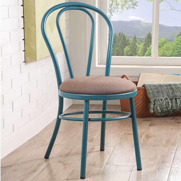 Set of 2 Dining Chairs, Taupe Seat, Aluminum Teal Frame, 374284 Master Category: Indoor Furniture, Dining Chair, Brand: Homeroots, Size: 17inW x 17inD x 36inH, Weight: 22lb , Material: Padded Seat & High Grade Aluminum, Color: Тeal