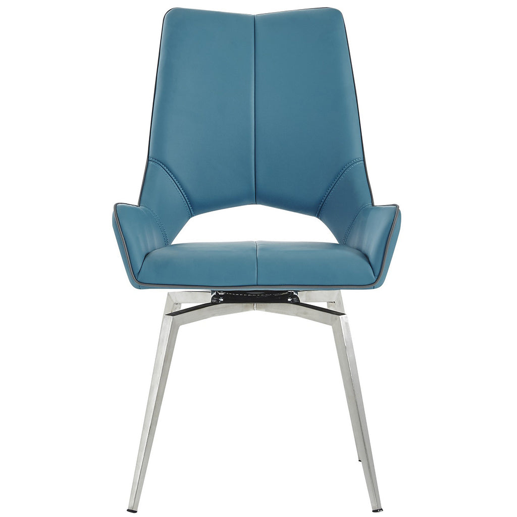 Set of 2 Dining Chairs, Teal Faux Leather, Aluminum Legs, 383899 Brand: Homeroots, Size: 22inW x 20inD x 37inH, Seat Height: 19in, Weight: 20.5lb, Material: Faux Leather & High Grade Aluminum, Color: Teal 