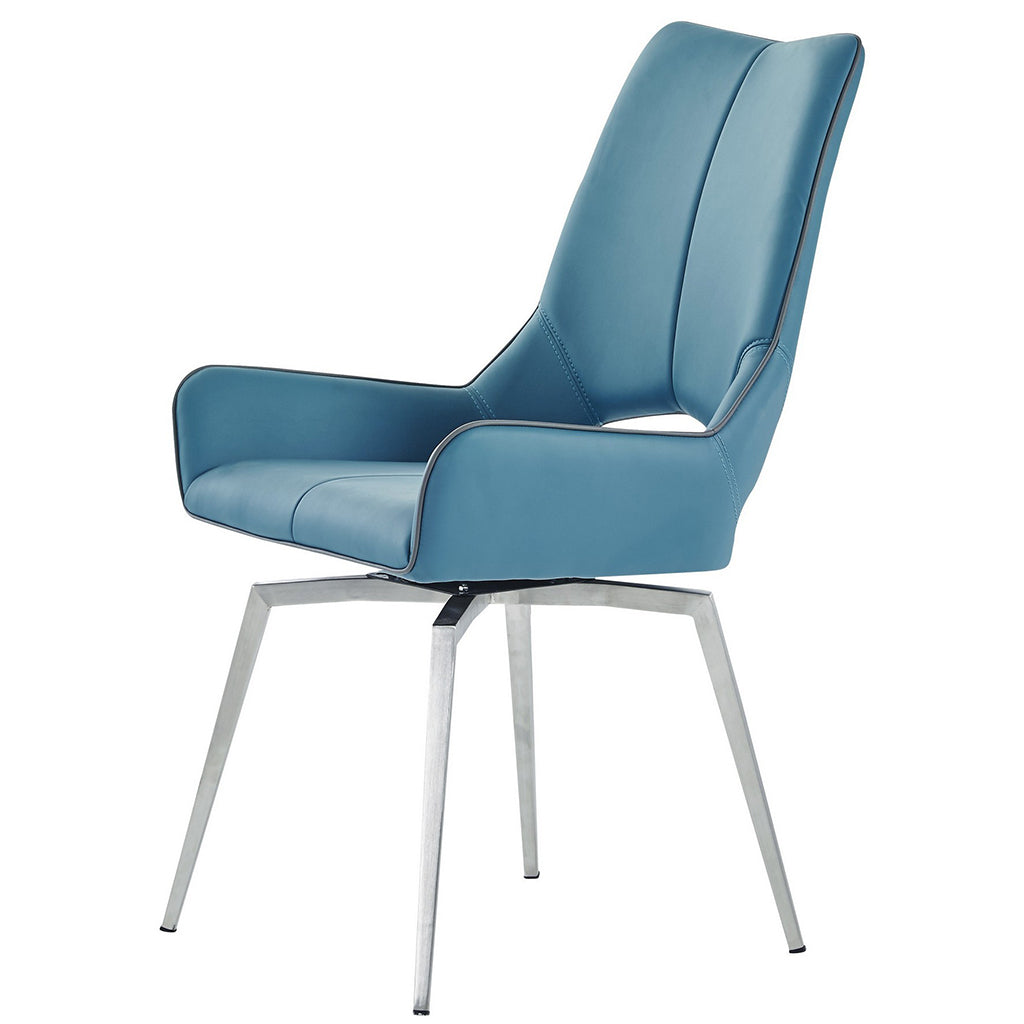 Set of 2 Dining Chairs, Teal Faux Leather, Aluminum Legs, 383899 Brand: Homeroots, Size: 22inW x 20inD x 37inH, Seat Height: 19in, Weight: 20.5lb, Material: Faux Leather & High Grade Aluminum, Color: Teal 