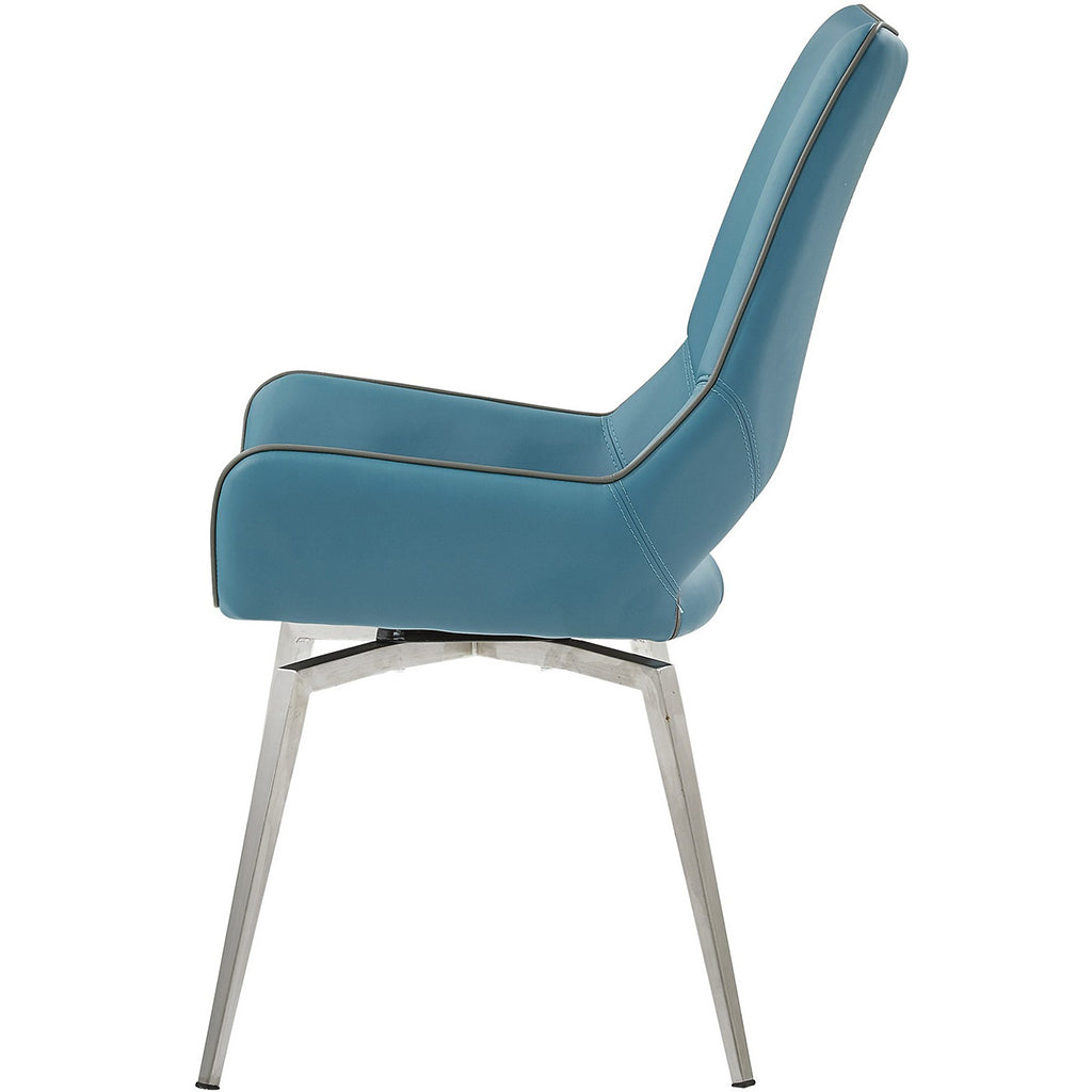 Set of 2 Dining Chairs, Teal Faux Leather, Aluminum Legs, 383899 Brand: Homeroots, Size: 22inW x 20inD x 37inH, Seat Height: 19in, Weight: 20.5lb, Material: Faux Leather & High Grade Aluminum, Color: Teal 