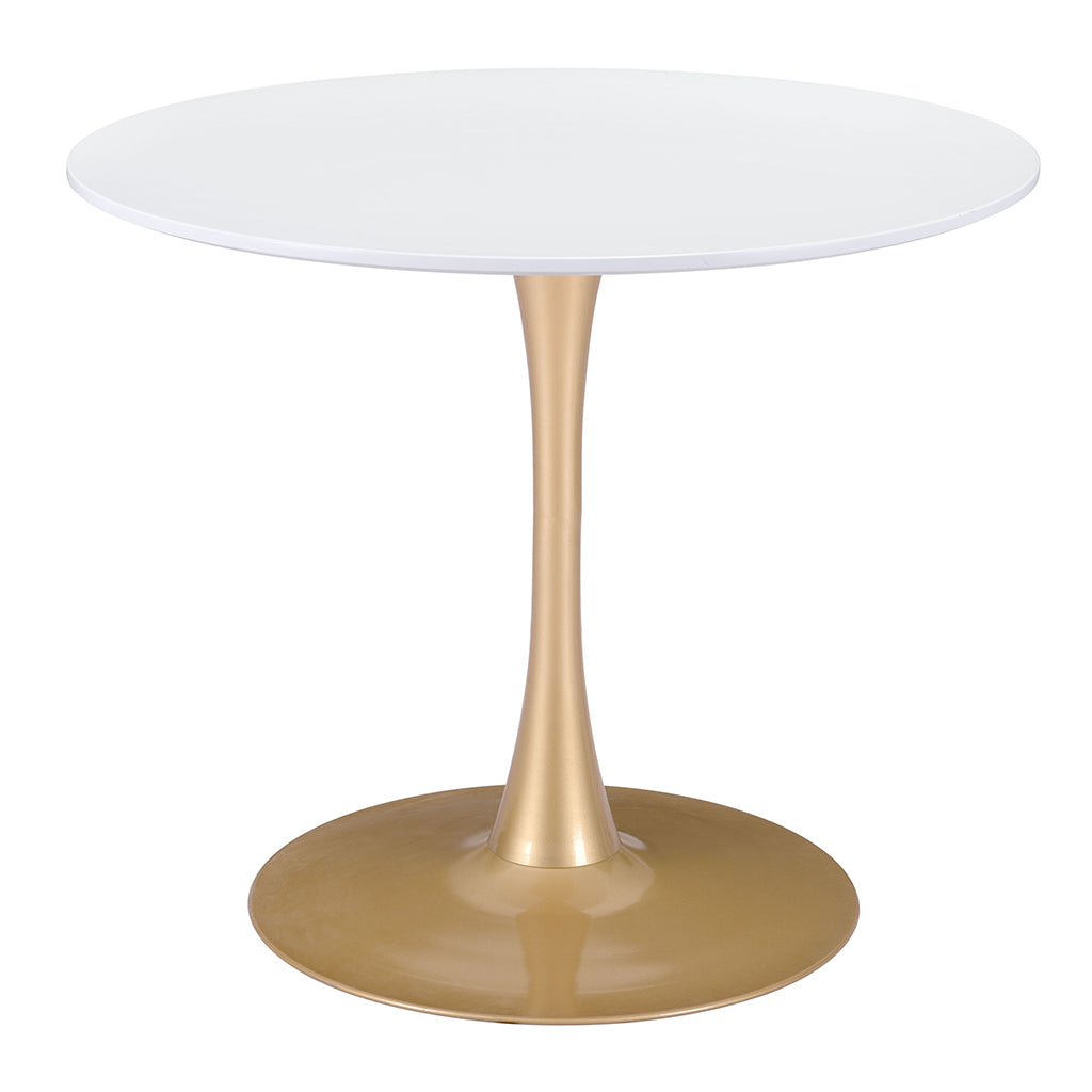 35.4" Round Fluted Dining Table, White and Gold Color, 4 Seater, 386246