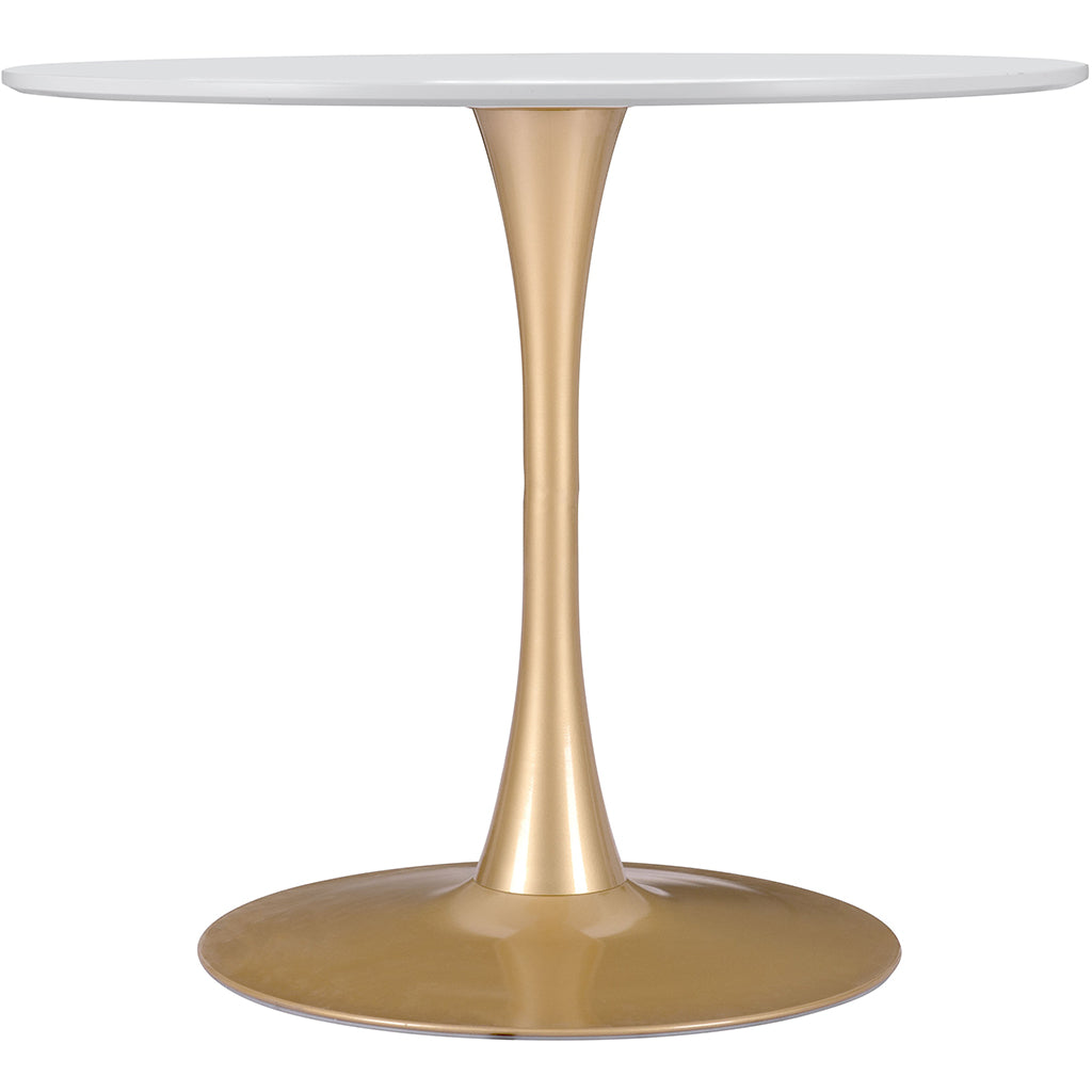 35.4" Round Fluted Dining Table, White and Gold Color, 4 Seater, 386246