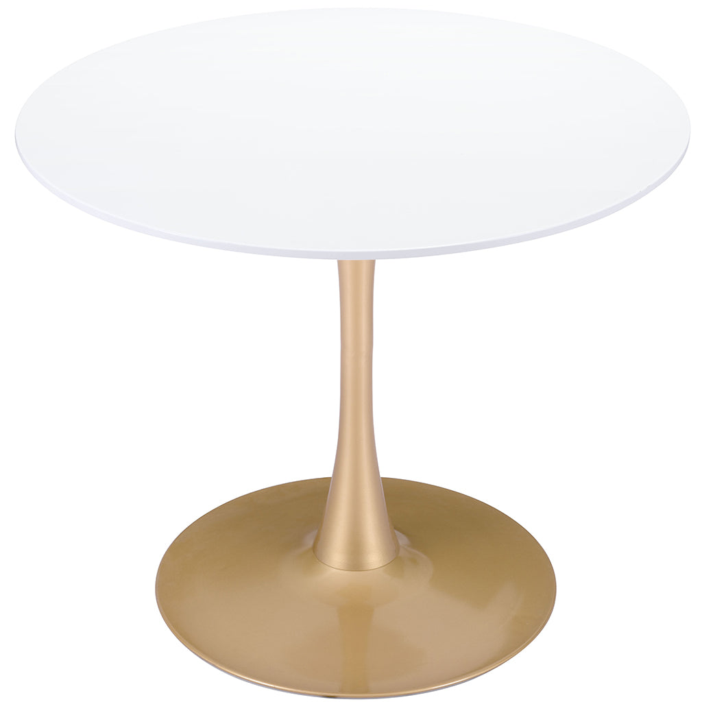 35.4" Round Fluted Dining Table, White and Gold Color, 4 Seater, 386246