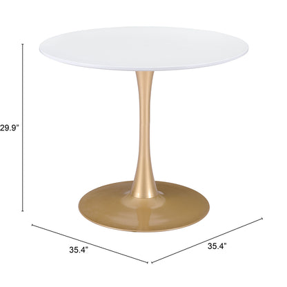 35.4" Round Fluted Dining Table, White and Gold Color, 4 Seater, 386246