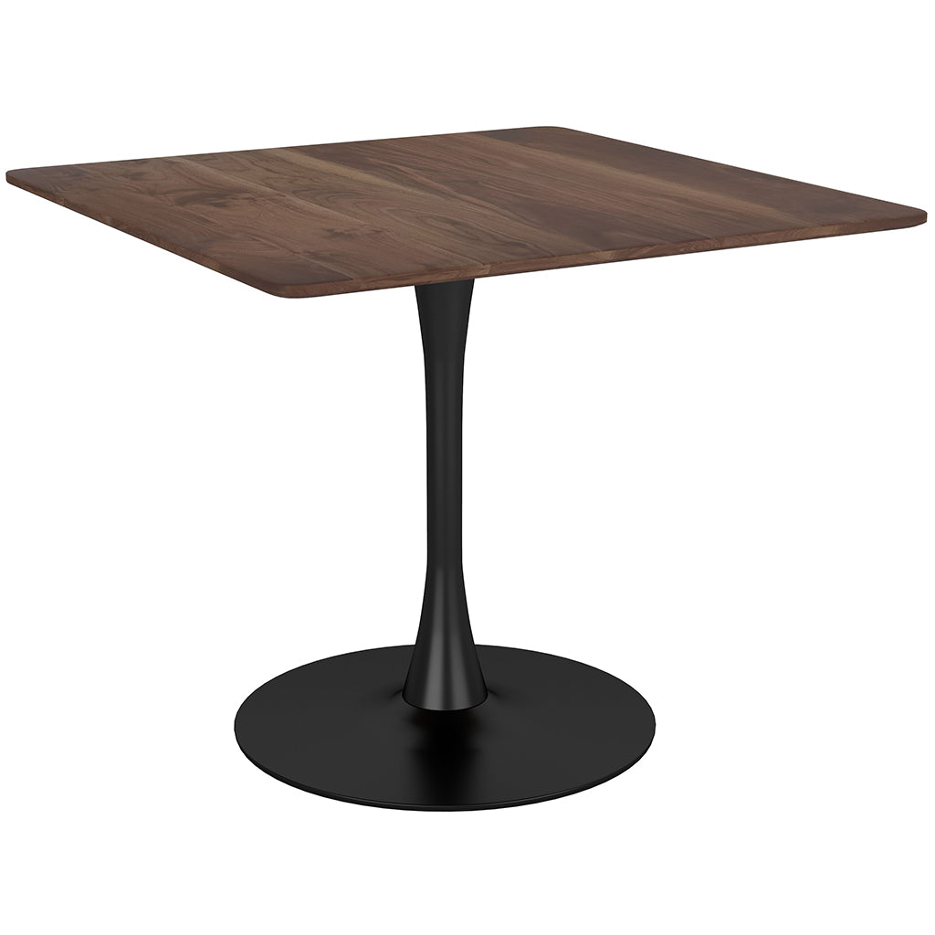 35.4" Square Pedestal Dining Table, Wood & Stainless Steel, 4 Seater, 386248