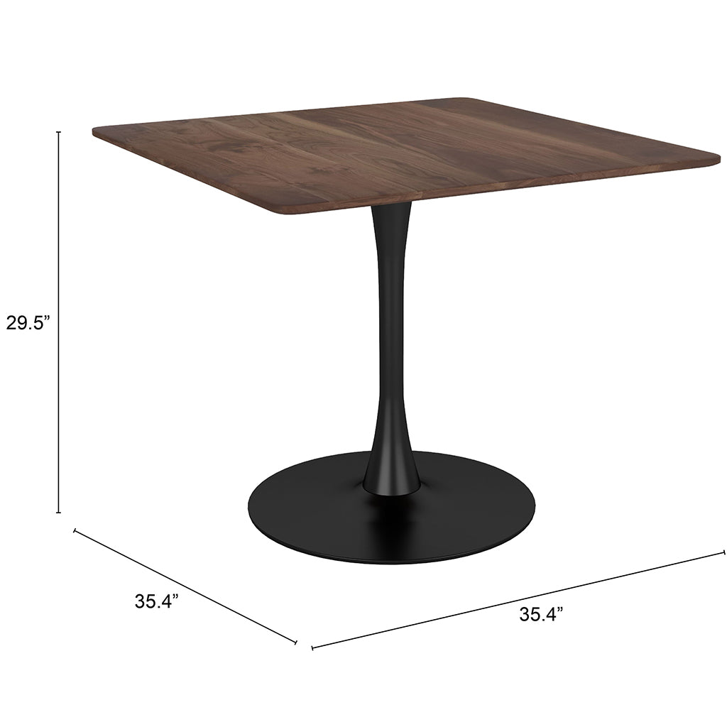 35.4" Square Pedestal Dining Table, Wood & Stainless Steel, 4 Seater, 386248