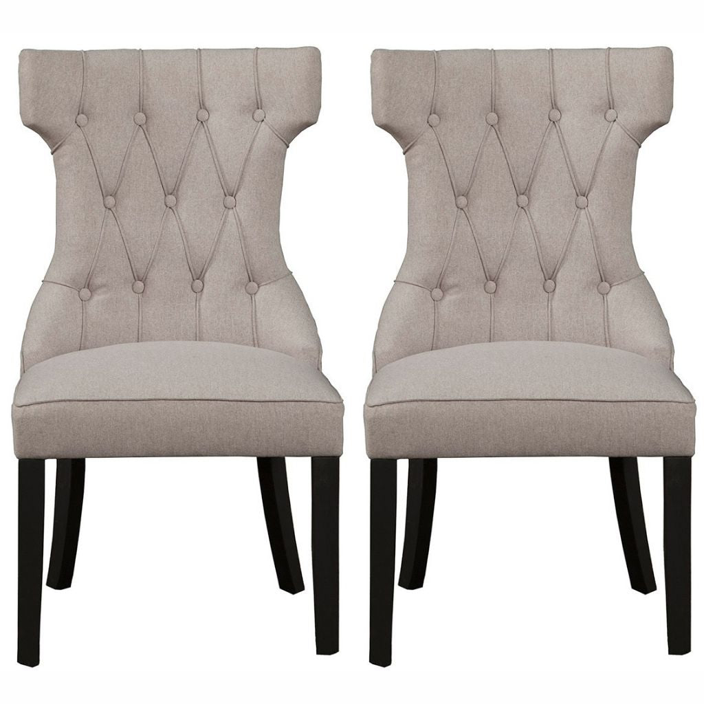 Manchester Dining Chair, Set of 2, Light Grey Upholstery, Black Legs, Upholstered, Solid Rubberwood with Linen Like Polyester Fabric, 3868-02 Brand: Alpine Furniture, Size: 22inW x 26.5inD x 41inH, Material: Solid Rubberwood with Linen Like Polyester Fabric, Color: Light Grey Upholstery, Black Legs