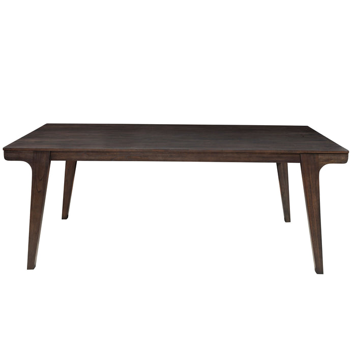 Olejo Fixed Top Table, Elegant Table For 6, Solid Wood Table, Dining Table, Rectangular, Solid Pine Wood, Plywood, 3315-01 Brand: Alpine Furniture; Size: 78inW x  38inD x  30inH; Weight: 105lb Shape: Rectangular; Material: Solid pine wood & plywood Seating Capacity: Seats 4-6 people; Color: Chocolate